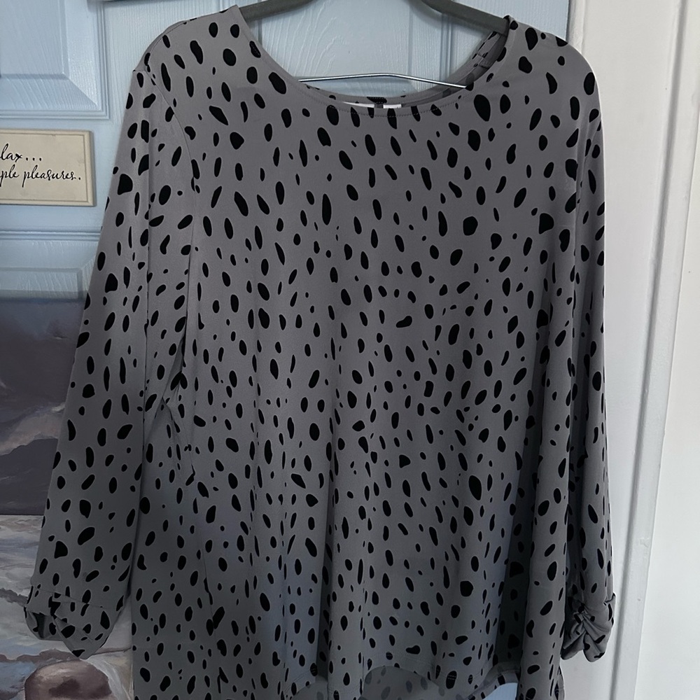 Susan Graver Gray and Black Polka Dot Blouse